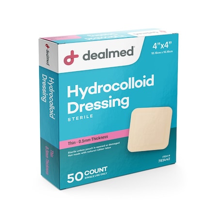 Dealmed Hydrocolloid Dressing 4" X 4", Thin, 0.5Mm, 10/Bx, 24/Cs, 240PK 783442